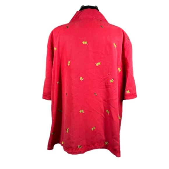 Amy K Su Embroidered Button Up Shirt Tropical Pineapples Hula Girls Red Size 2X - Picture 2 of 16